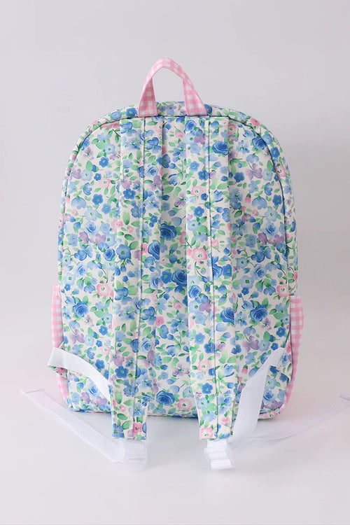 BLUE FLORAL CHARACTER FRENCH KNOT RUFFLE BACKPACK