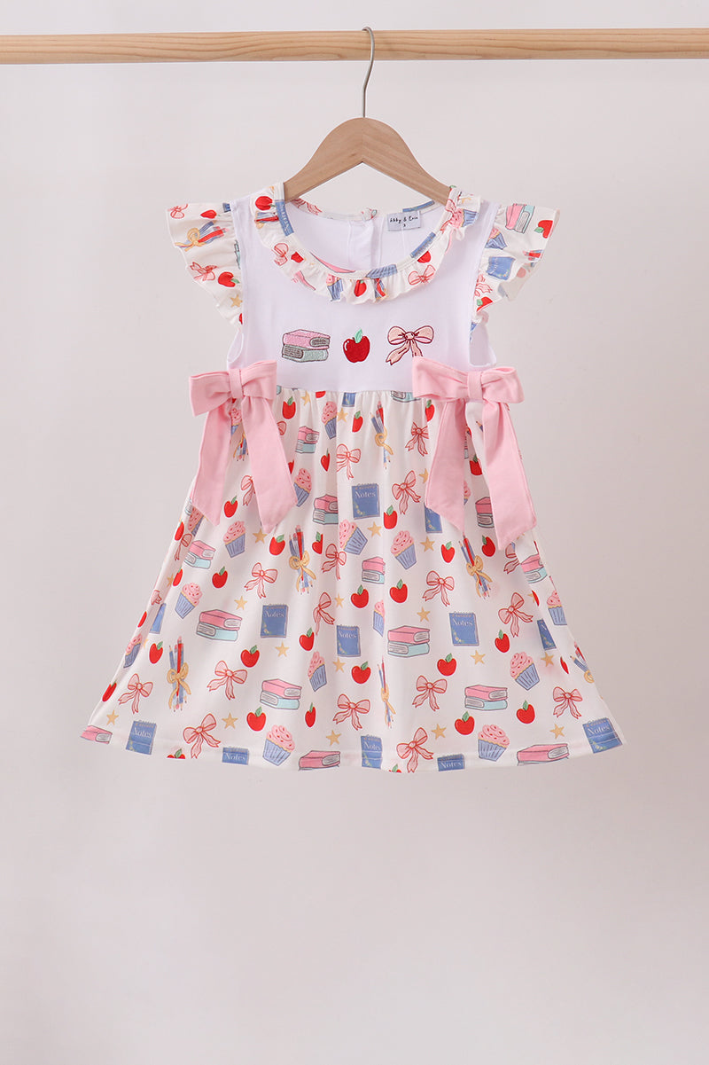 PINK APPLE EMBROIDERED DRESS