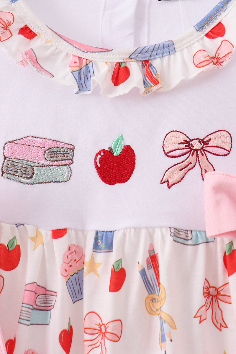 PINK APPLE EMBROIDERED DRESS