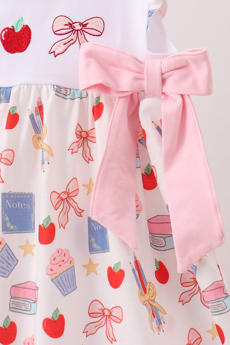 PINK APPLE EMBROIDERED DRESS