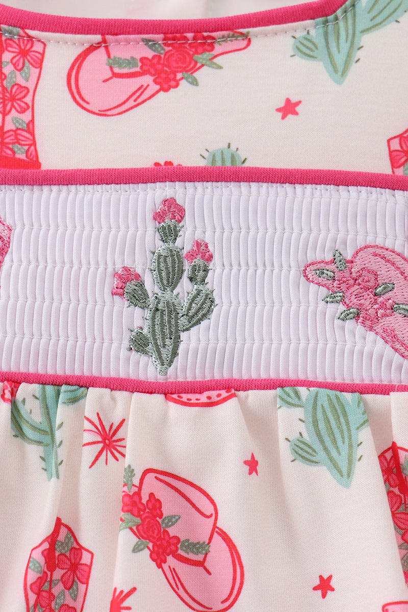PINK BOOTS SMOCKED BUBBLE