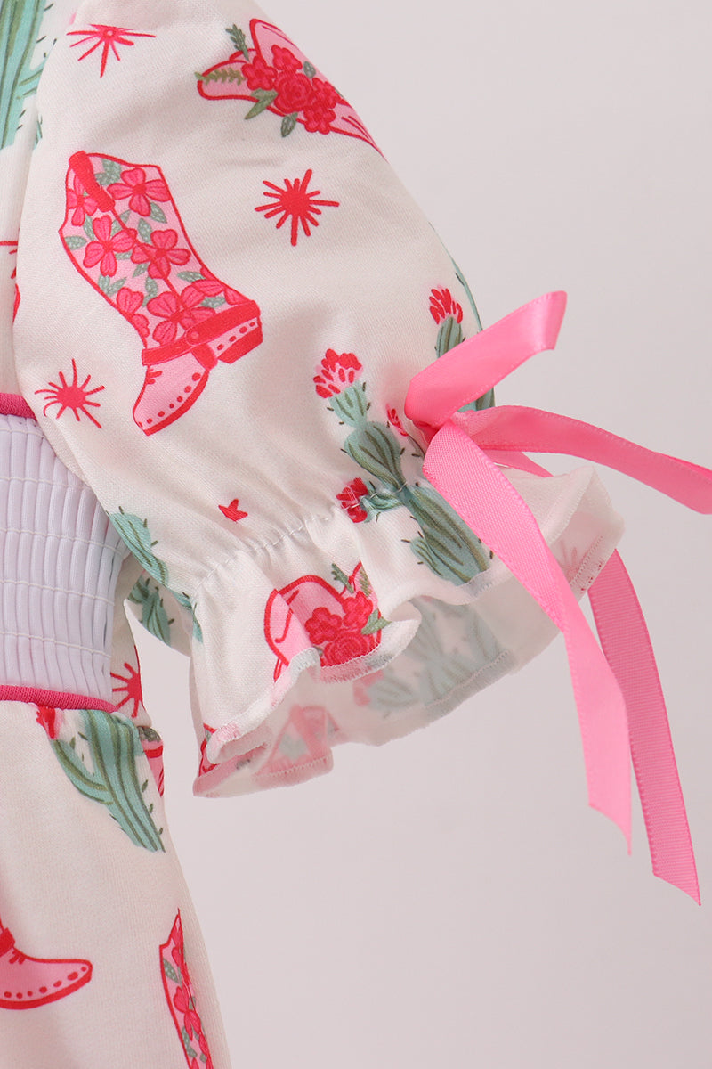 PINK BOOTS SMOCKED BUBBLE