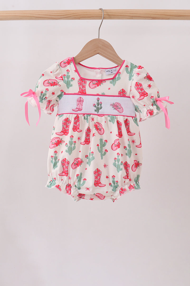 PINK BOOTS SMOCKED BUBBLE