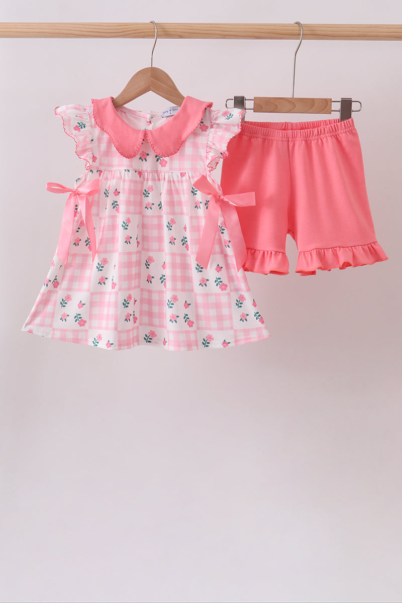 PINK FLORAL RUFFLE SHORTS SET