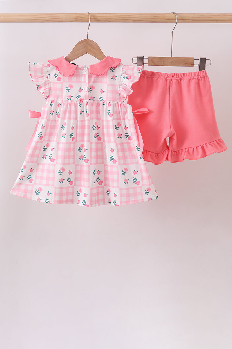 PINK FLORAL RUFFLE SHORTS SET