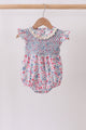 Blue Floral Smocked Ruffle Bubble