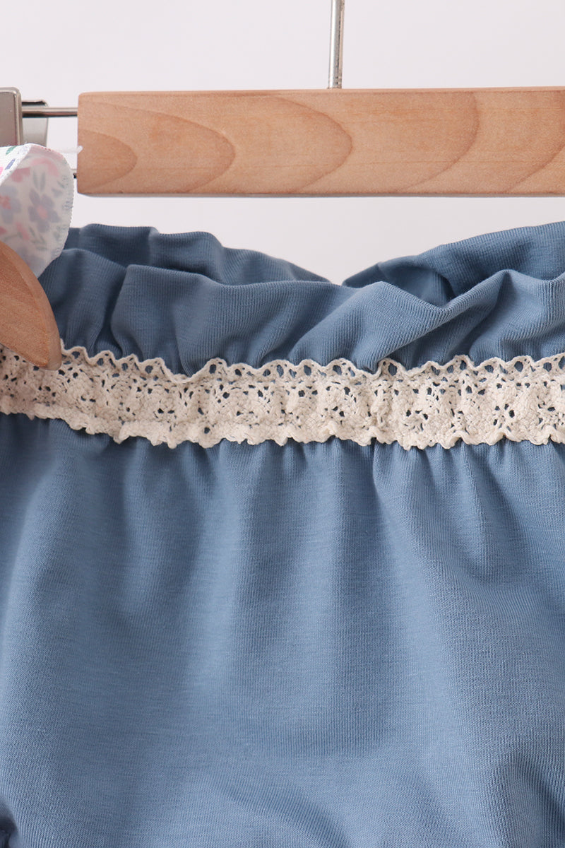 BLUE FLORAL SMOCKED RUFFLE BLOOMER SET