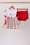 RED ABC EMBROIDERED PLAID BLOOMER SET