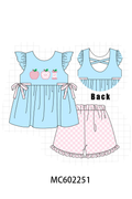 BLUE APPLE APPLIQUE SHORTS SET