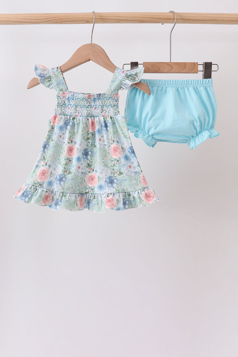FLORAL SMOCKED BLOOMER SET