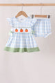 Blue Pumpkin Embroidery Gingham Bloomer set