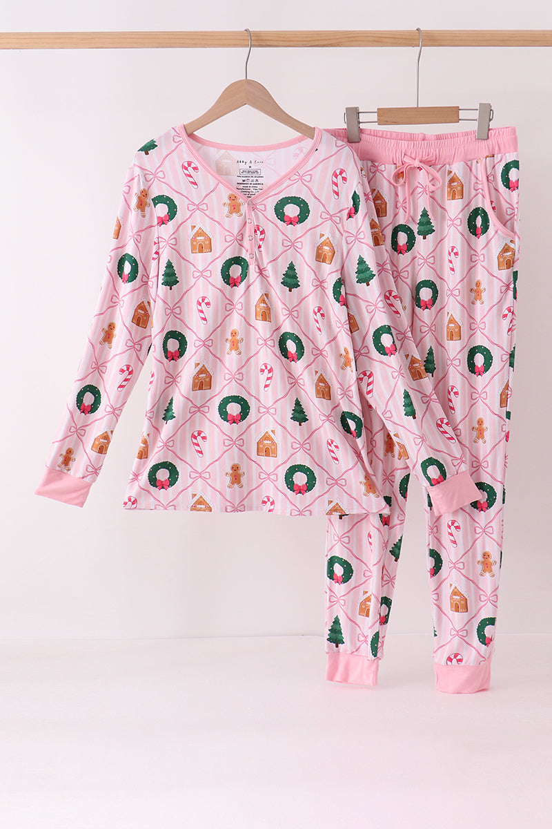 Pink Christmas Tree Bamboo Mom&me Pajama Set