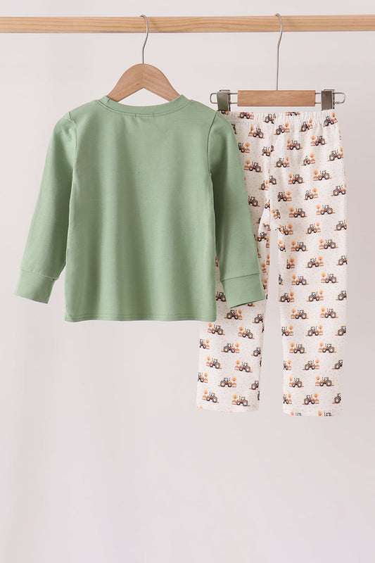 Green farm embroidery pants set
