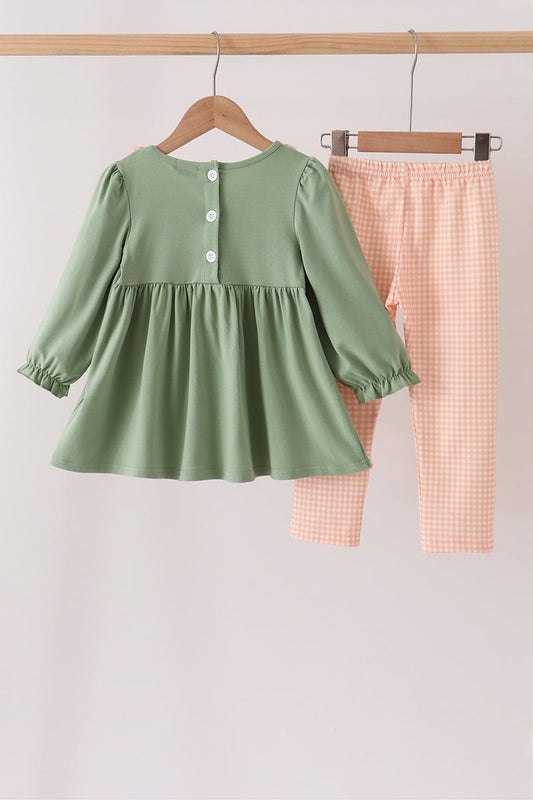 Green farm embroidery ruffle pants set