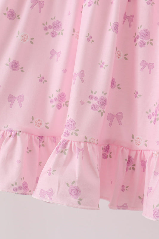 Pink floral bow ruffle dress