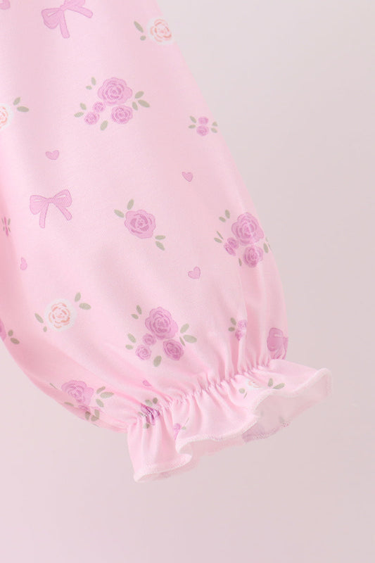 Pink Floral Bow Smocked Jumpsuit