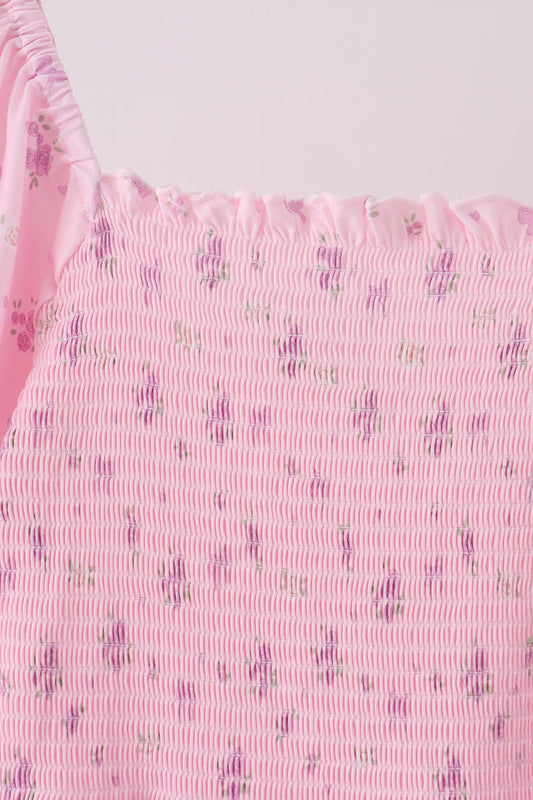 Pink Floral Bow Smocked mom dress