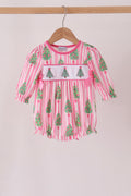 Pink christmas tree embroidery stripe bow bubble