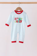 Blue Stripe Holly Jolly Romper
