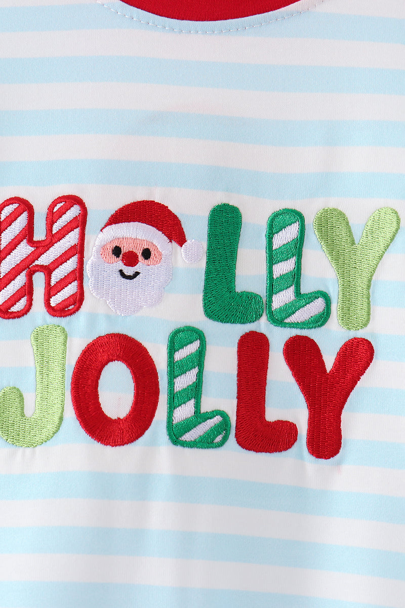 Blue Stripe Holly Jolly Romper