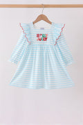 Blue Stripe Holly Jolly Ruffle Dress