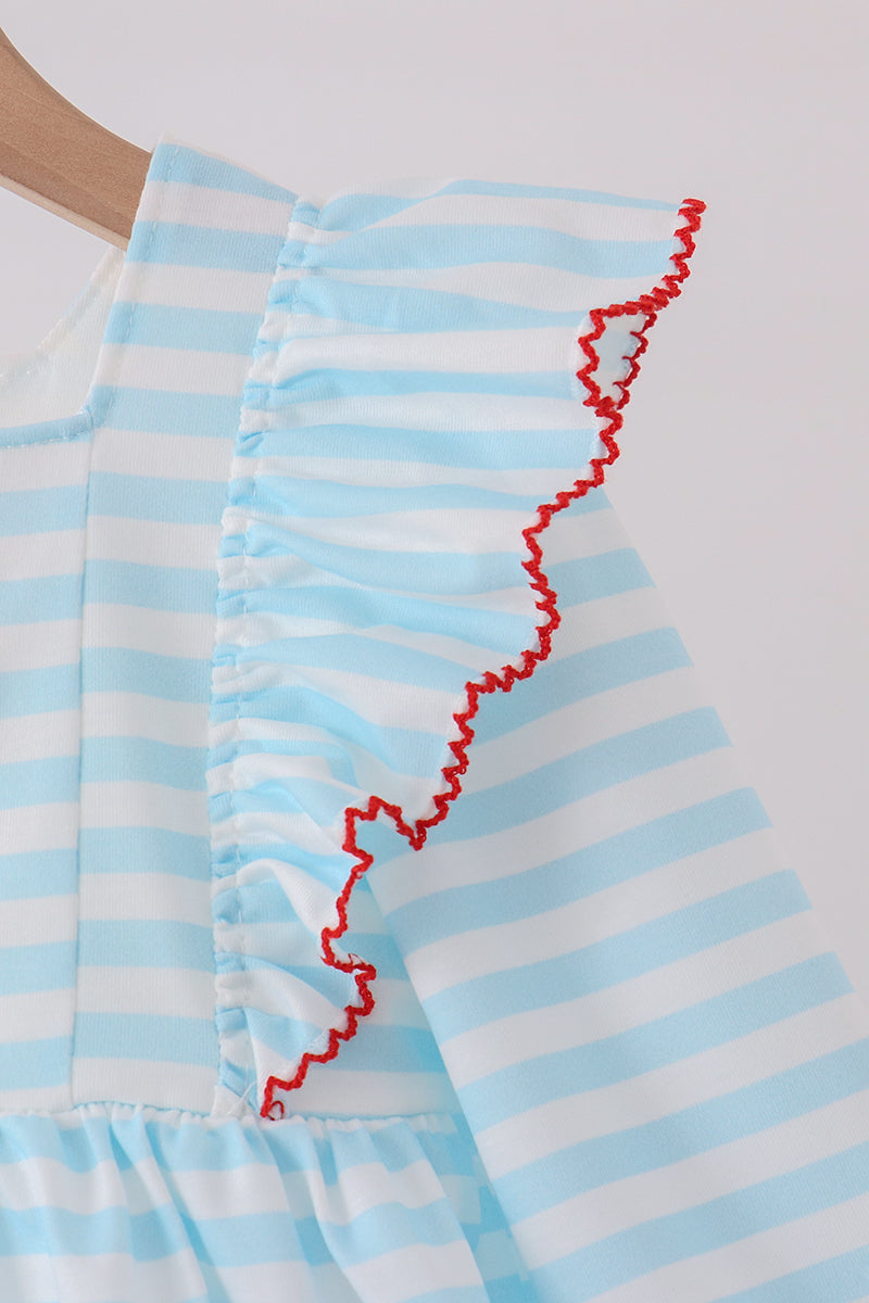 Blue Stripe Holly Jolly Ruffle Dress