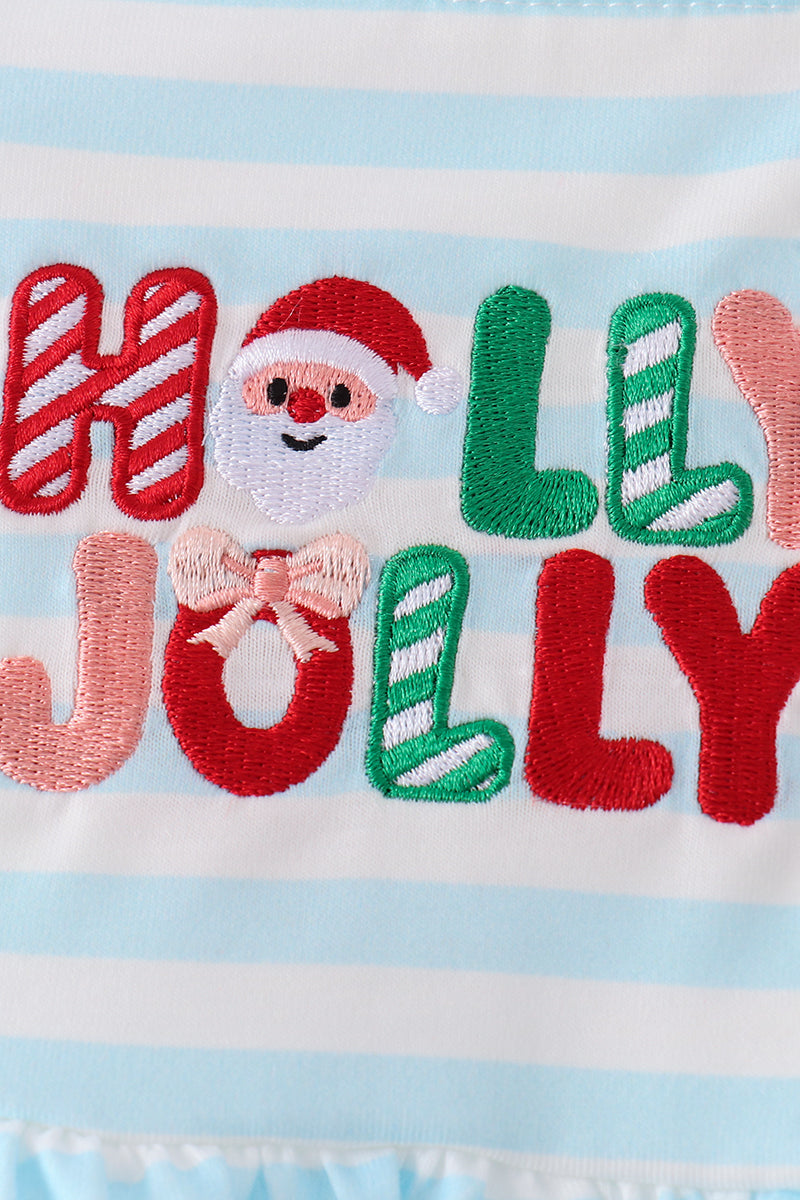 Blue Stripe Holly Jolly Ruffle Dress