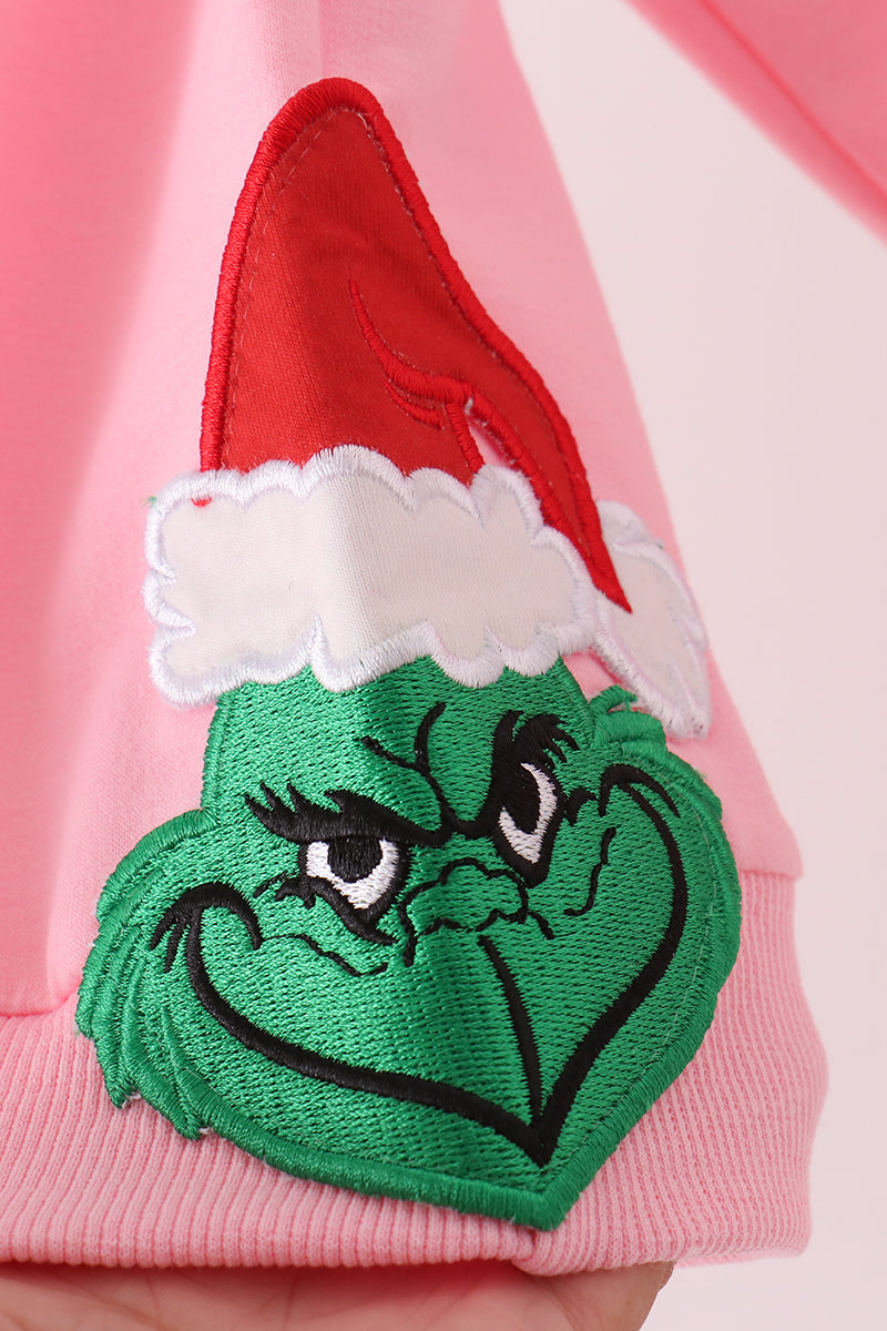 Pink Merry Grinch Embroidery Mom&me Sweatshirt