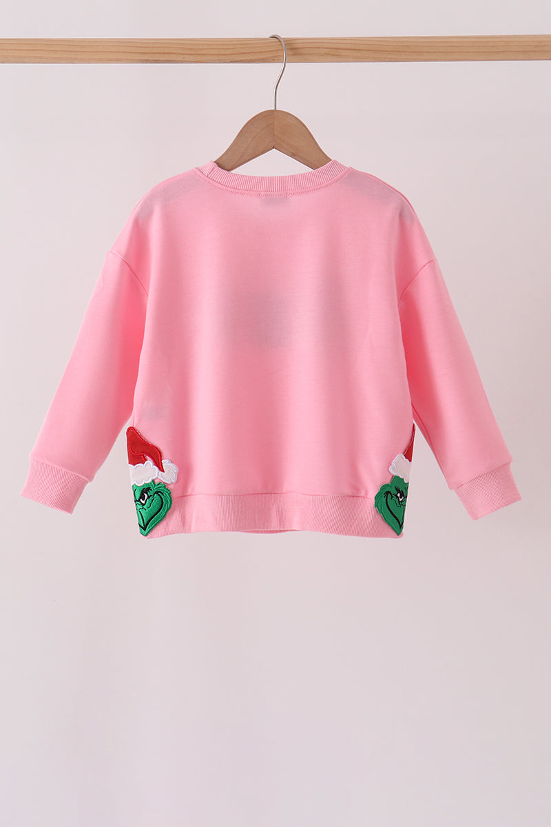 Pink Merry Grinch Embroidery Mom&me Sweatshirt