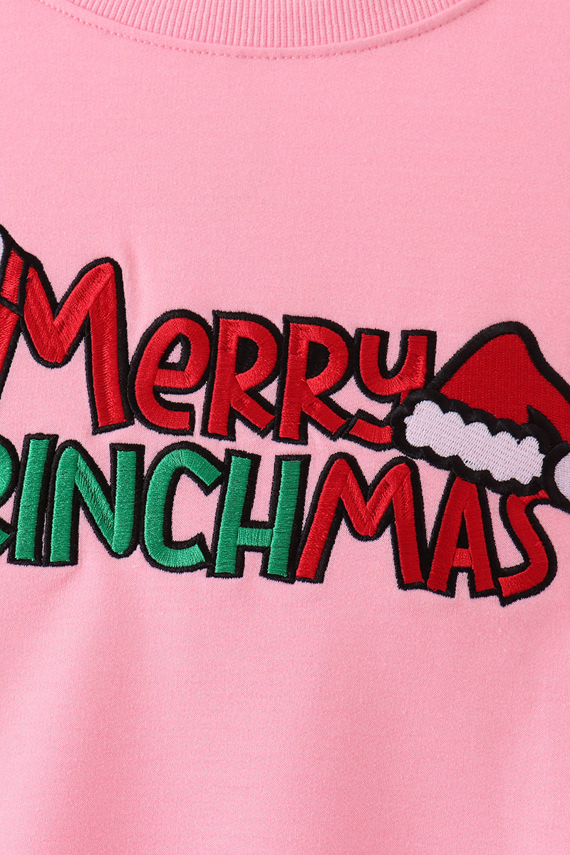 Pink Merry Grinch Embroidery Mom&me Sweatshirt
