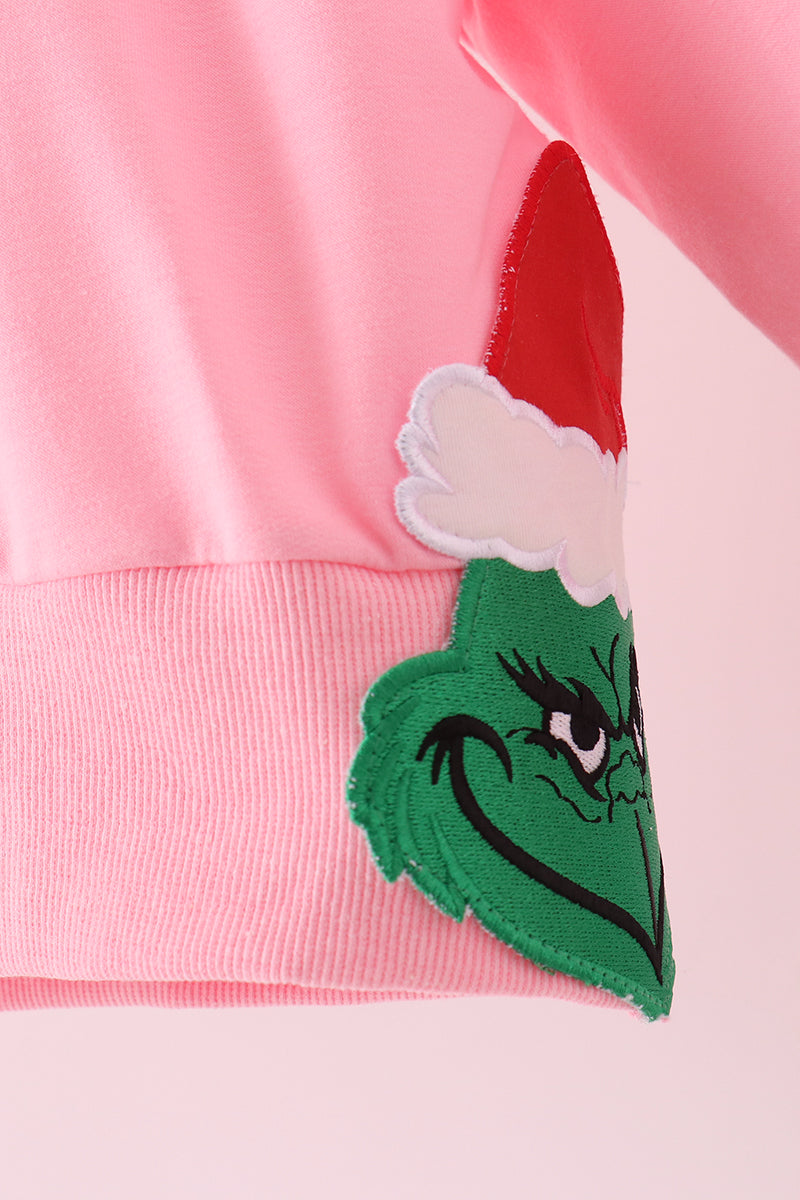 Pink Merry Grinch Embroidery Mom&me Sweatshirt