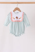 Sage Turkey Embroidery Ruffle Gingham Bubble