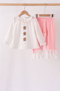 Pink Gingerbread Embroidery Ruffle Pants Set