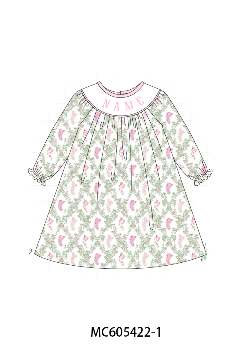 PO93 Pink holiday floral socks monogram embroidery collection - Dress