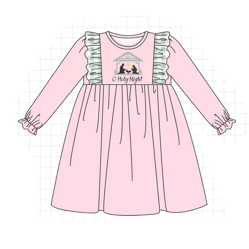 PO93 Pink&navy nativity embroidery ruffle gingham collection - Dress