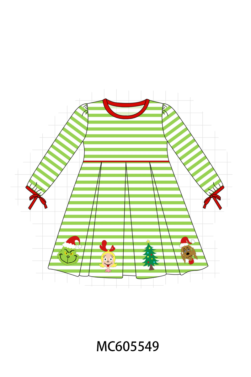 PO93 Green stripe christmas grinch embroidery collection - Dress