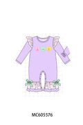PO95 Purple valentine's day heart applique stripe collection - Romper