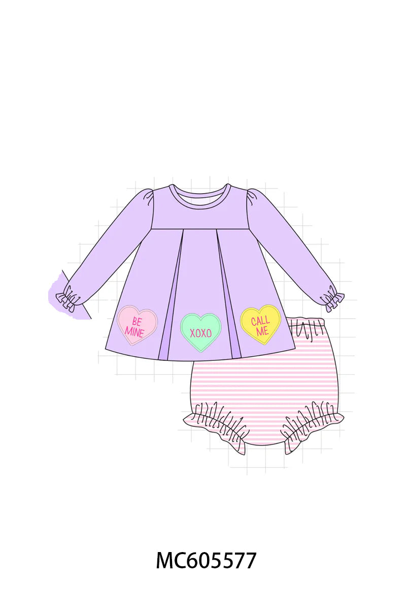 PO95 Purple valentine's day heart applique stripe collection - Bloomer Set