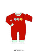 PO95 Purple valentine's day heart applique stripe collection - Boy Romper