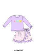 PO95 Purple valentine's day heart applique stripe collection - Skort Set