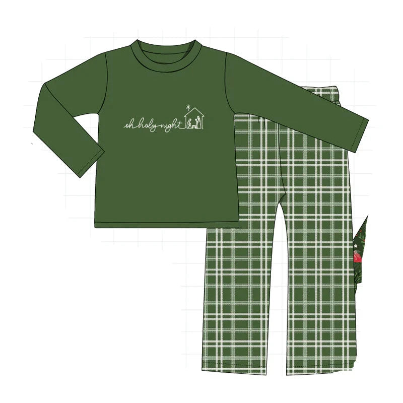 PO93 Green floral print bow collection - Boys Pant Set