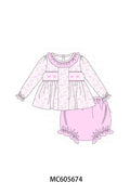 PO95 Pink bow smocked ruffle collection - Bloomer Set