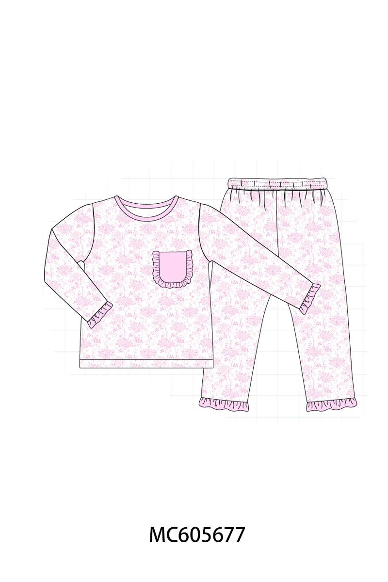 PO95 Pink bow smocked ruffle collection - Pajamas