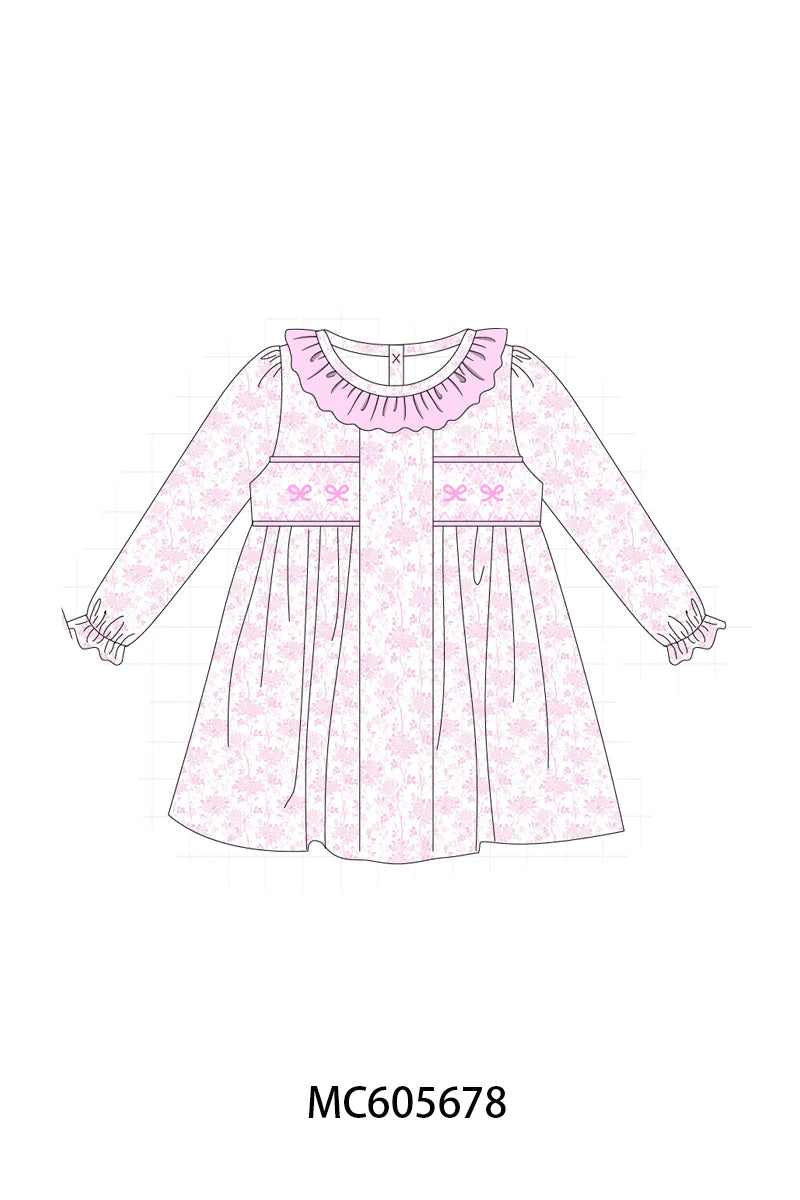 PO95 Pink bow smocked ruffle collection - Dress