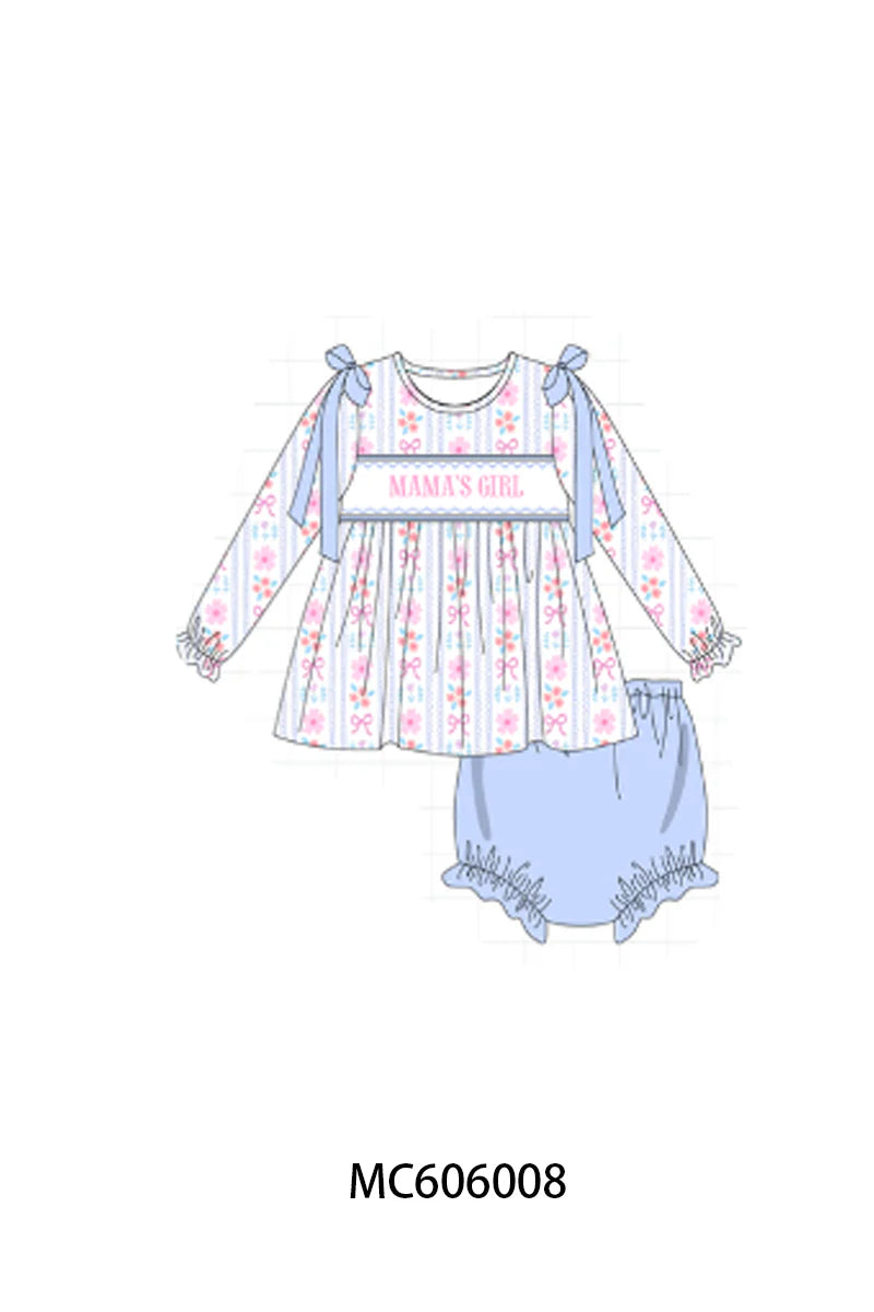 PO95 Blue MAMA'S GIRL embroidery floral collection - Bloomer Set