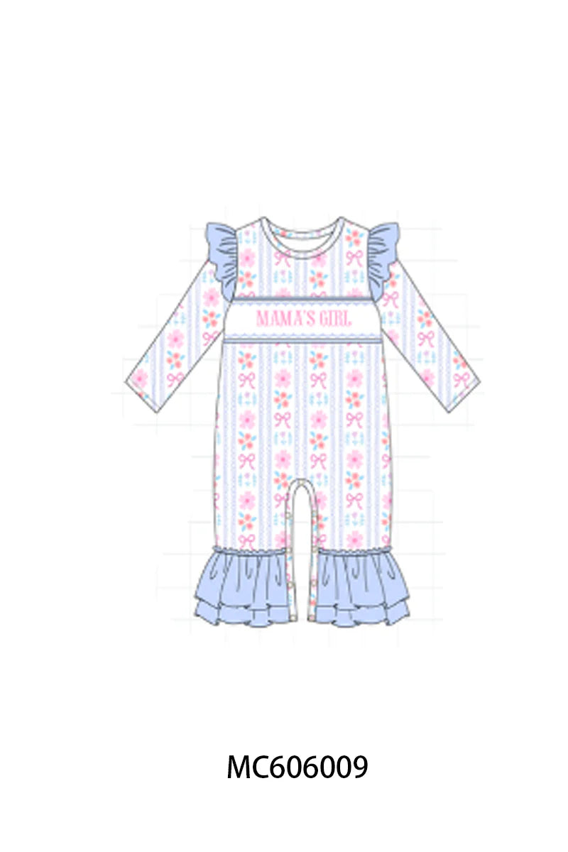 PO95 Blue MAMA'S GIRL embroidery floral collection - Romper