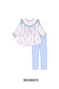PO95 Blue MAMA'S GIRL embroidery floral collection - Girl Pant Set