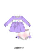 PO95 Purple&mustard dinosaur applique gingham collection - Dress