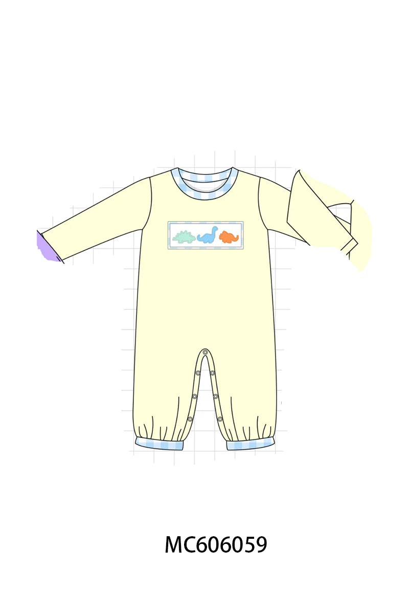 PO95 Purple&mustard dinosaur applique gingham collection - Dress
