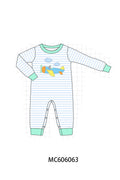 PO95 Mint airplane applique stripe collection - Boy Romper